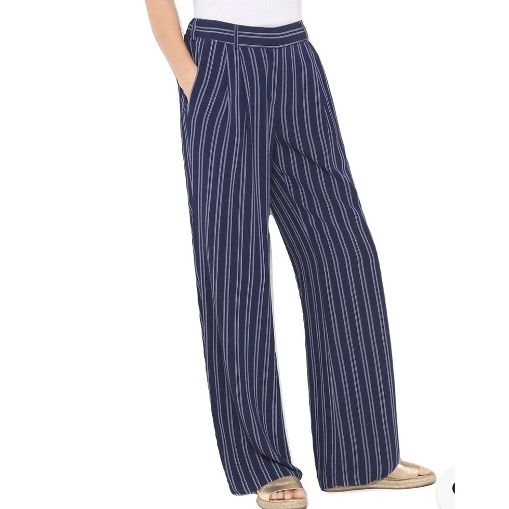 Michael Kors Striped Lined Wide Leg Pants Trousers Navy, White Polyester M
